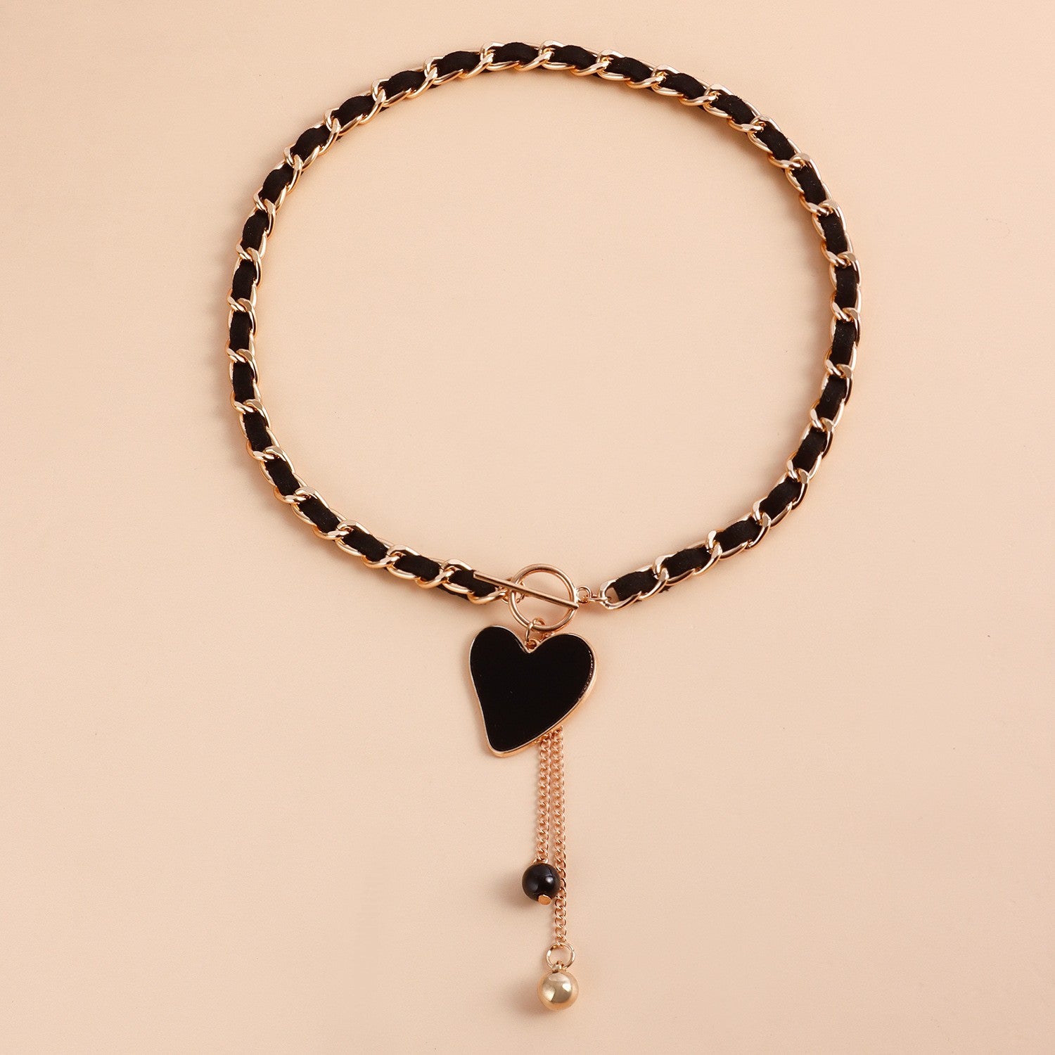 Wholesale Wrap Flannel Black Heart Mother of Pearl Necklace