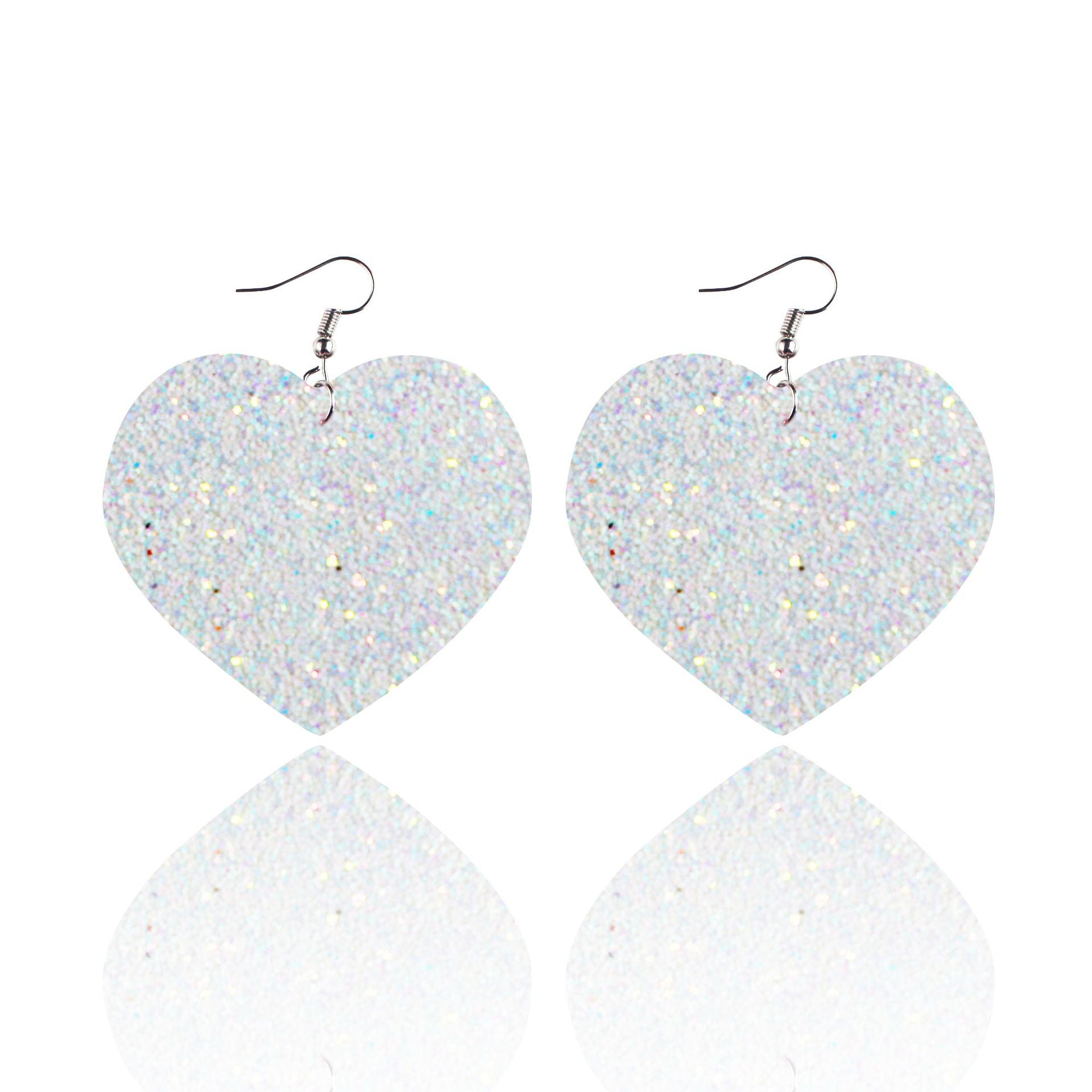 Wholesale Sequin Grain Glitter Heart Shape PU Leather Earrings