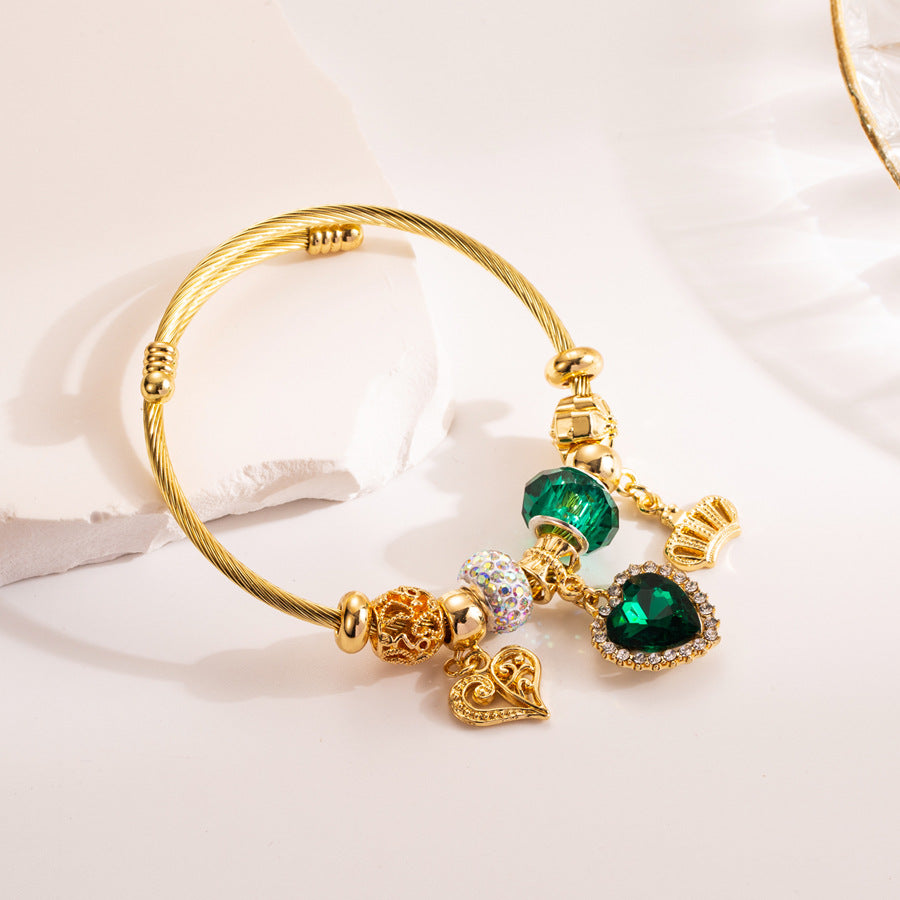Wholesale Diamond encrusted crystal heart-shaped pendant bracelet