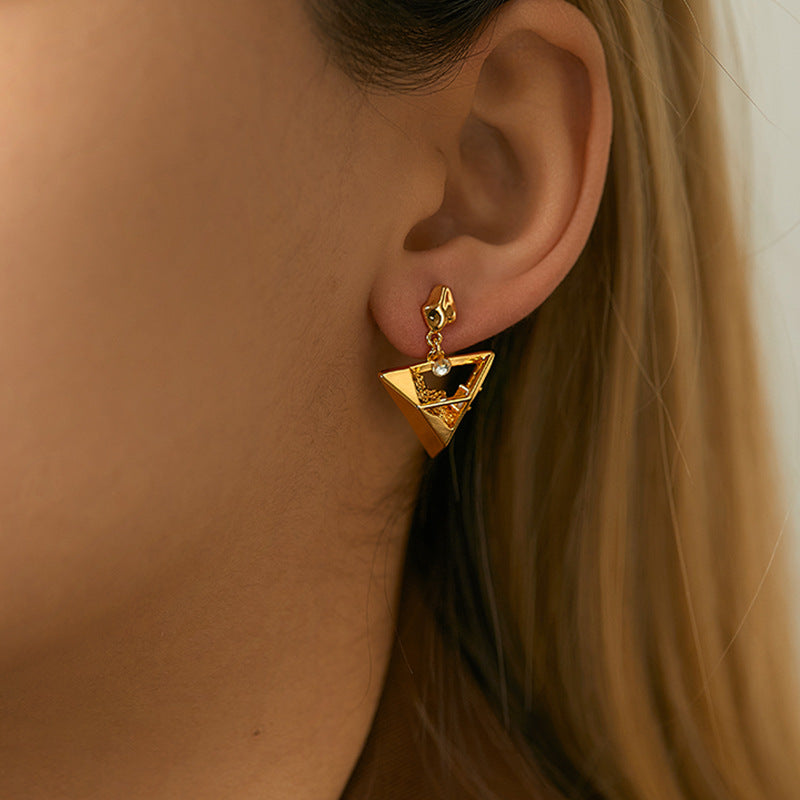 Wholesale Geometric Triangle Design Gold Plated Earrings