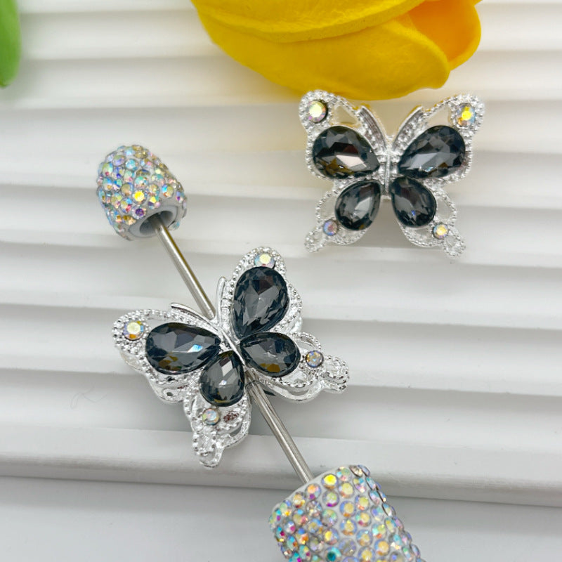 Wholesale 20pcs Heavy-duty alloy diamond double-sided crystal butterfly straight hole 3D Crystal Beads
