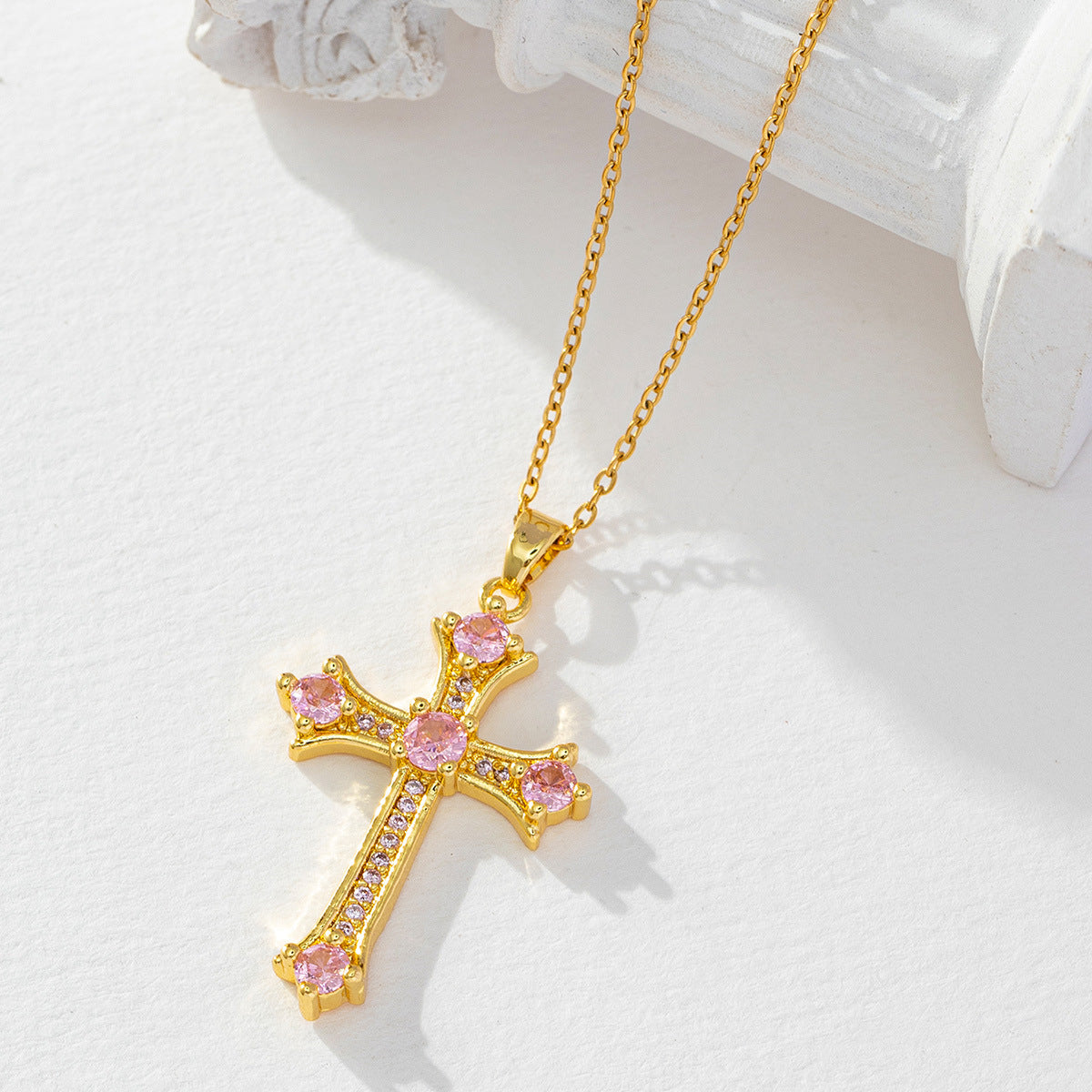 Wholesale Gilded Cross Geometry Zircon Vintage Pearl Necklace