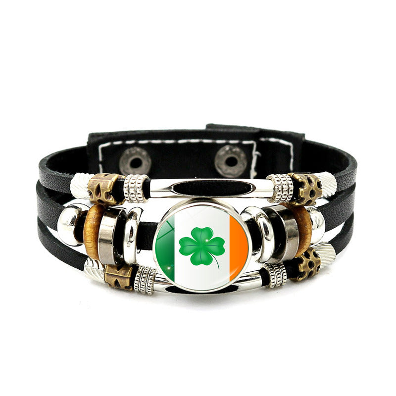 Wholesale Irish Flag Shamrock Alloy Bracelet