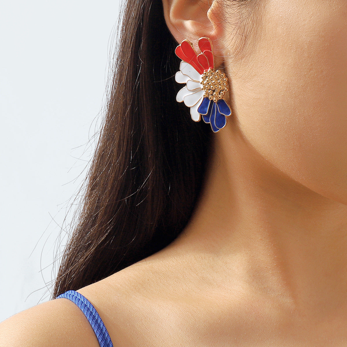 Wholesale American Independence Day Geometric Diamond Oil Drop Earrings