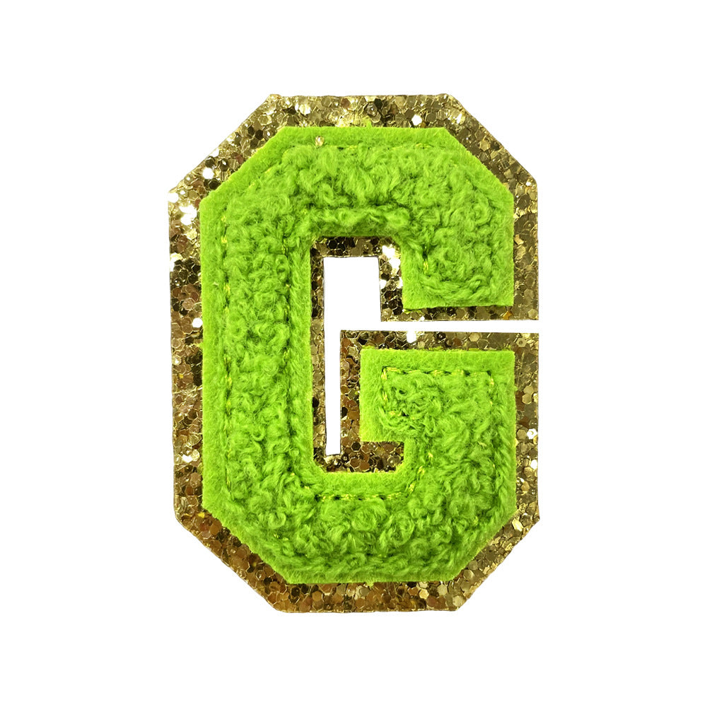 Wholesale Gold Glitter A Z Letter Patches Towel Embroidery Appliques Self Adhesive For Coats Stylish DIY Fashion Accessory