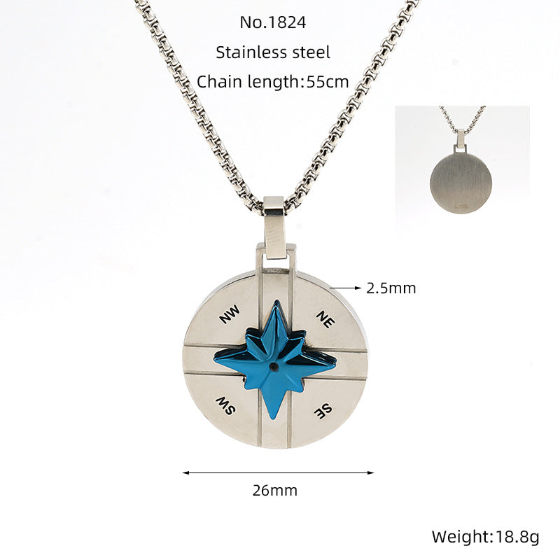 Wholesale Titanium steel round hollow compass vintage Baman star necklace