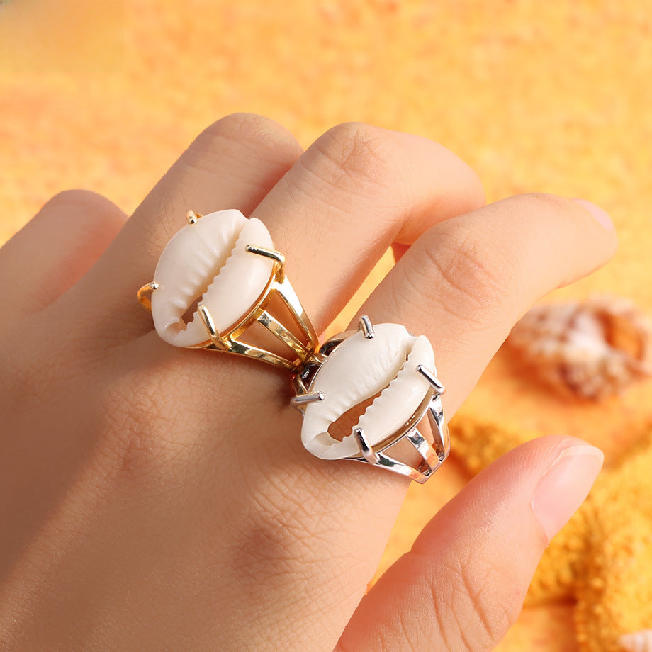 Wholesale Gold-plated silver natural conch shell open ring
