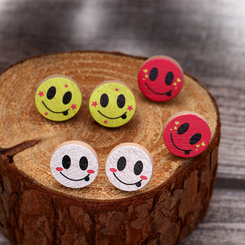 Wholesale Teacher's Day Cute Smiley Apple Drawing Board Wooden Earrings