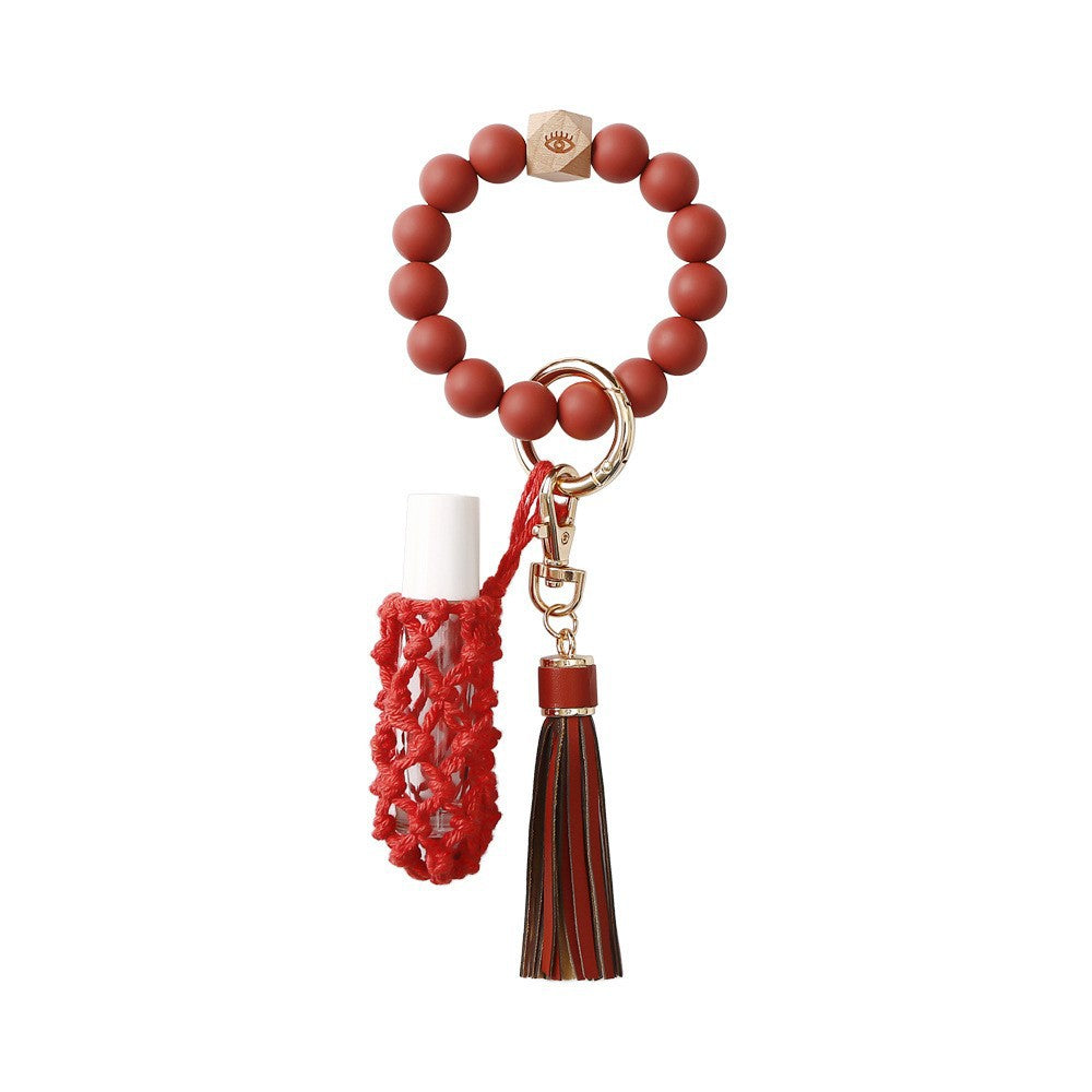 Wholesale Colorful tassel bead silicone wrist keychain