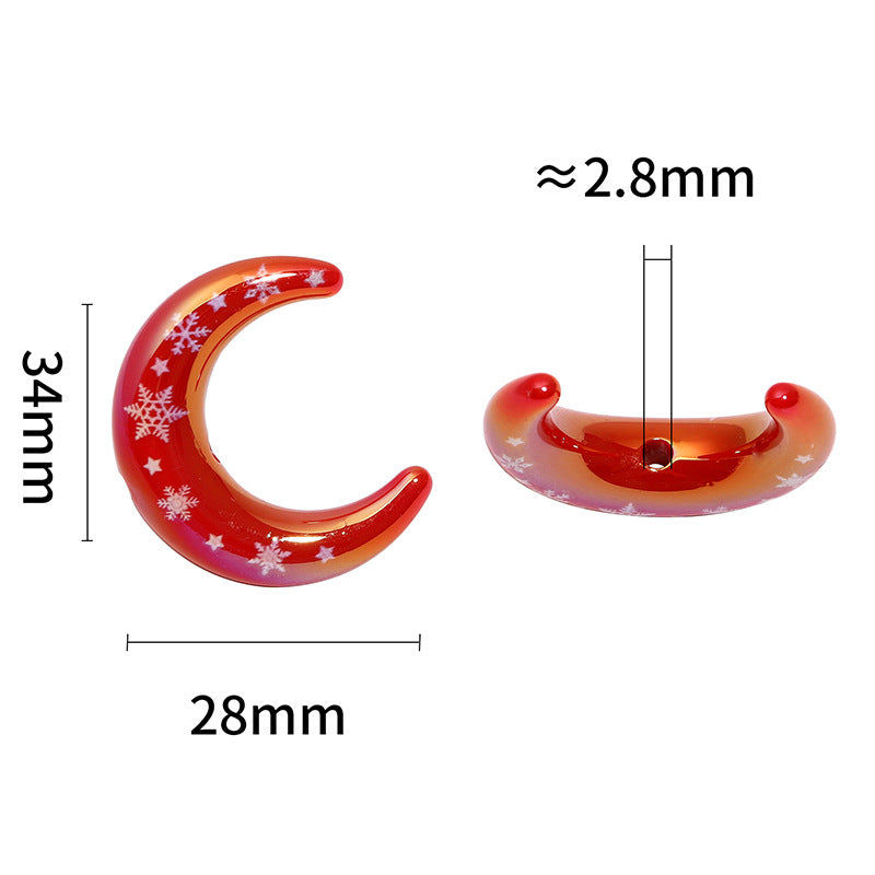 Wholesale Random 50pcs/pack Snowflake Print Acrylic Moon Beads Acrylic Beads