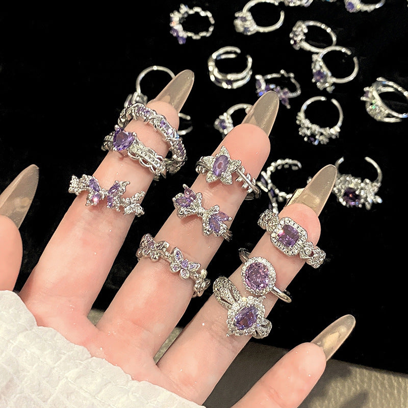 Wholesale Sweet Cool Geometric Purple Diamond Open Ring