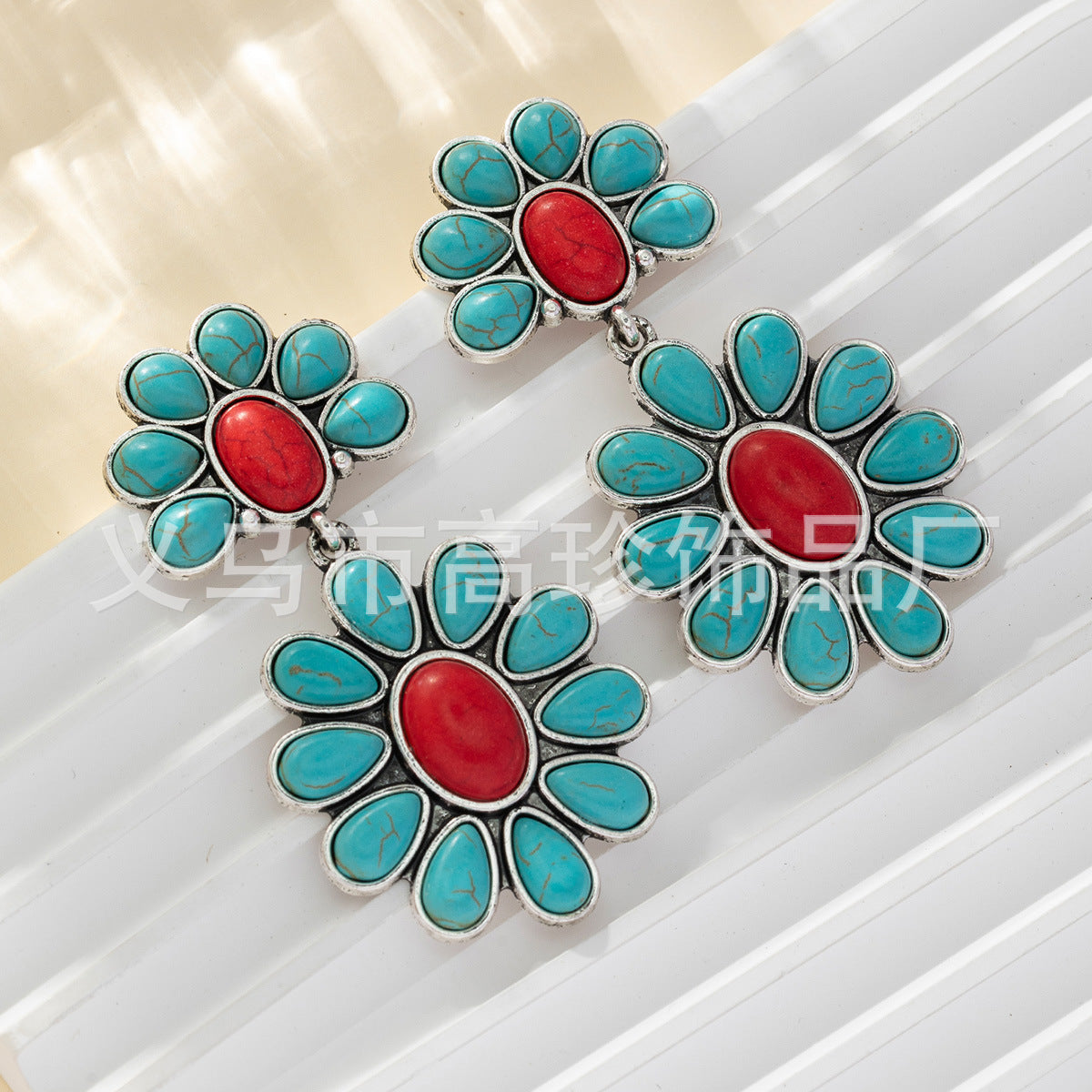 Wholesale Classic and elegant Bohemian style turquoise alloy earrings