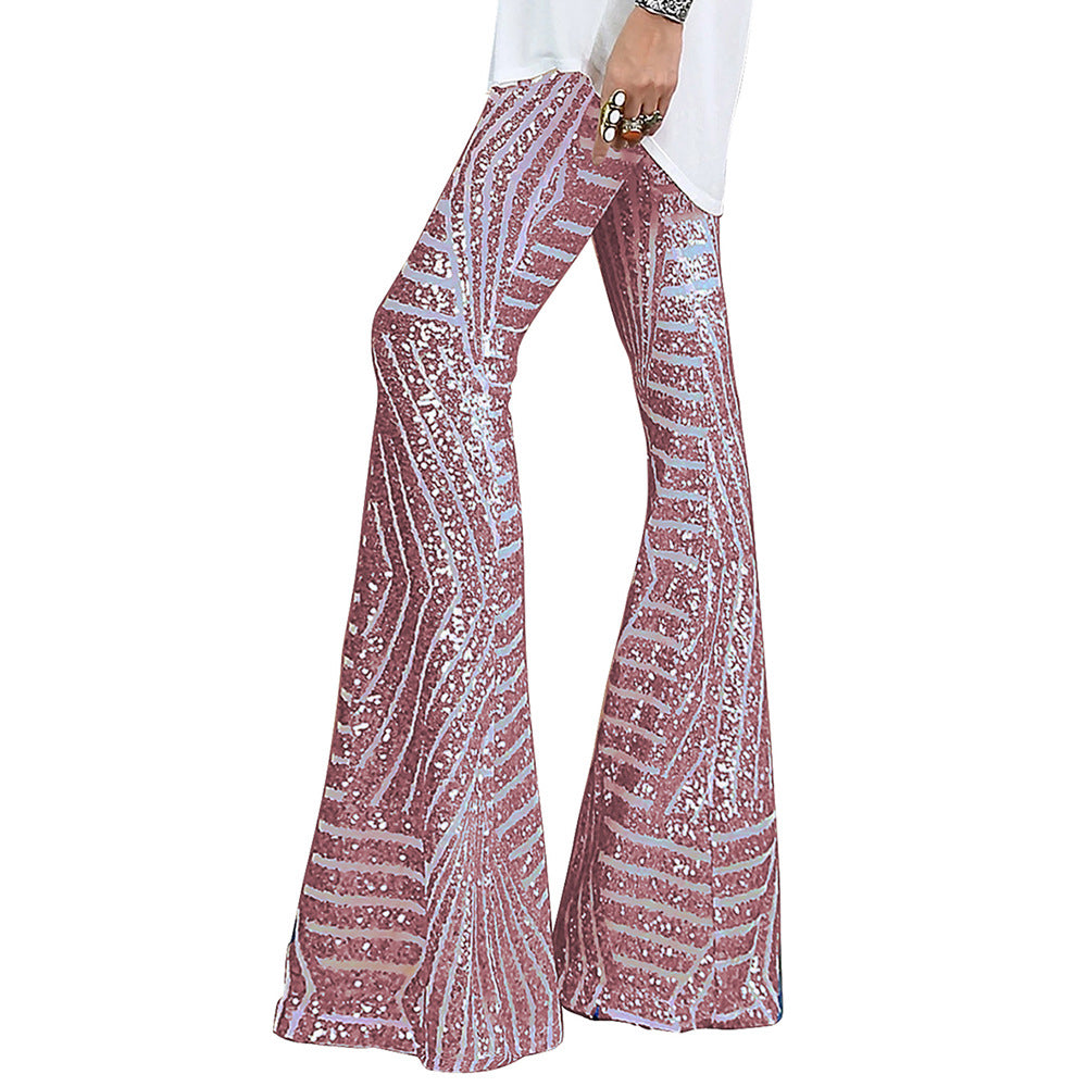 Wholesale Polyester Sequin Casual Pants Wide Leg Pants Loose High Waisted Long Pants