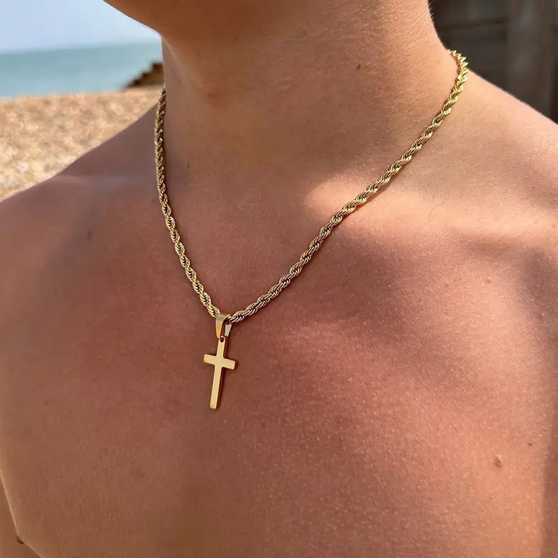 Wholesale Hip-hop trend men's cross pendant twist chain necklace