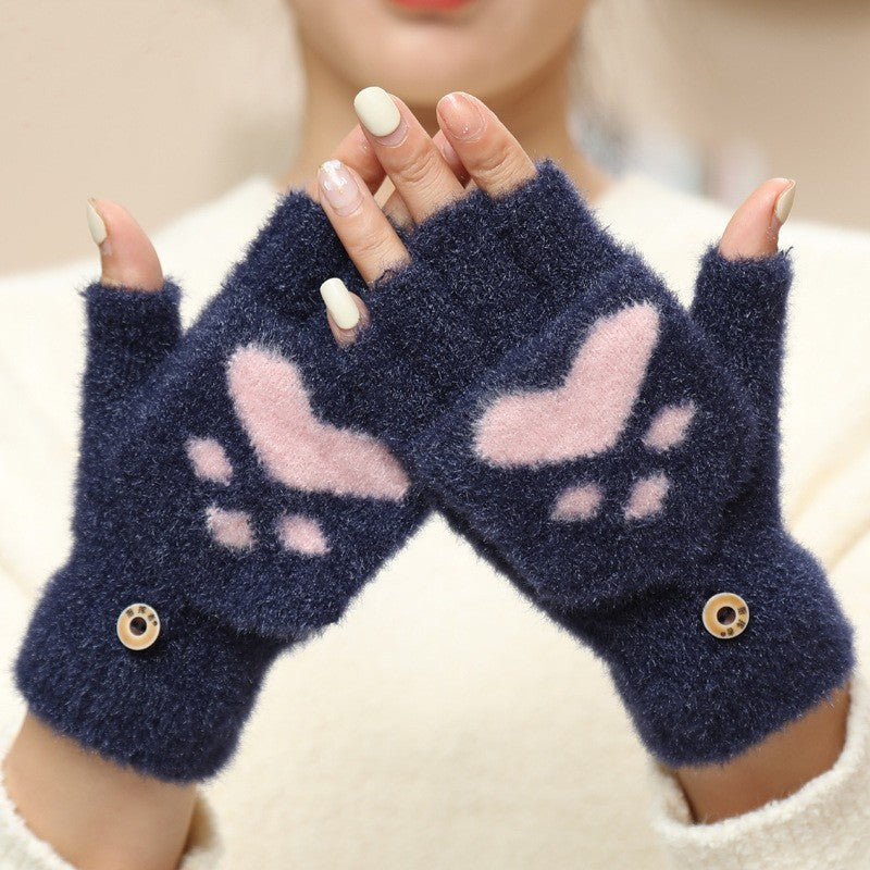 Wholesale New Winter Style Pineapple Style Imitation Cashmere Full Finger Touch Screen Knitted Warm Jacquard Plus Velvet Thickened Wool Gloves
