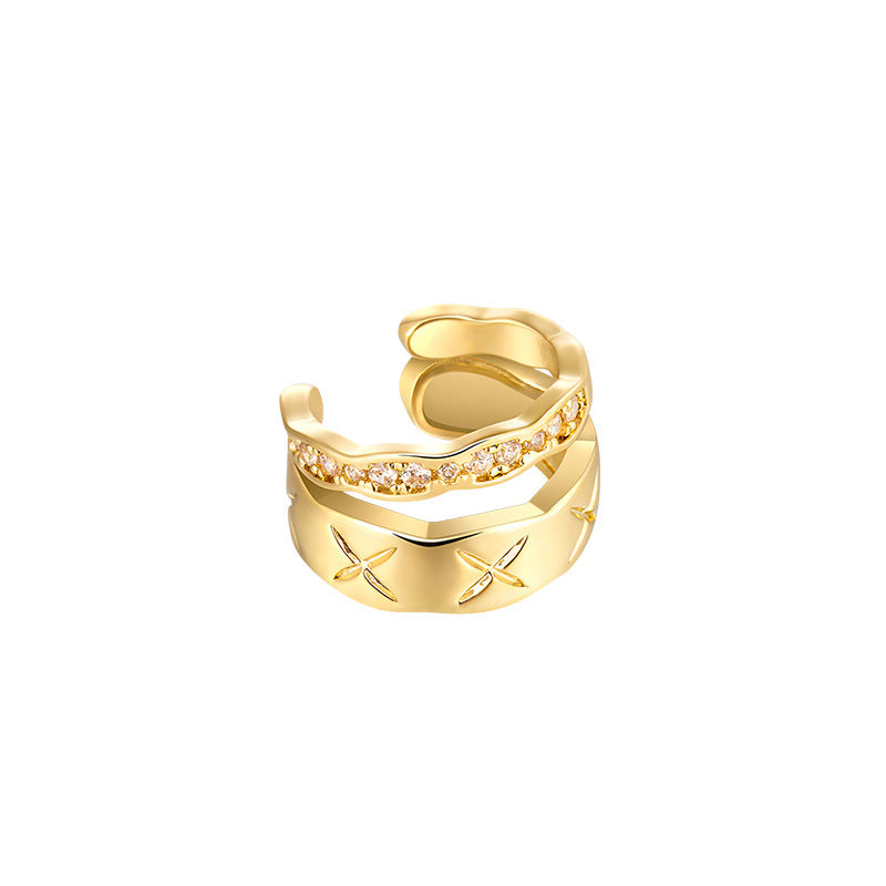 Wholesale Lingge Double-layer High-quality Zircon Square Double-layer Ear Clip