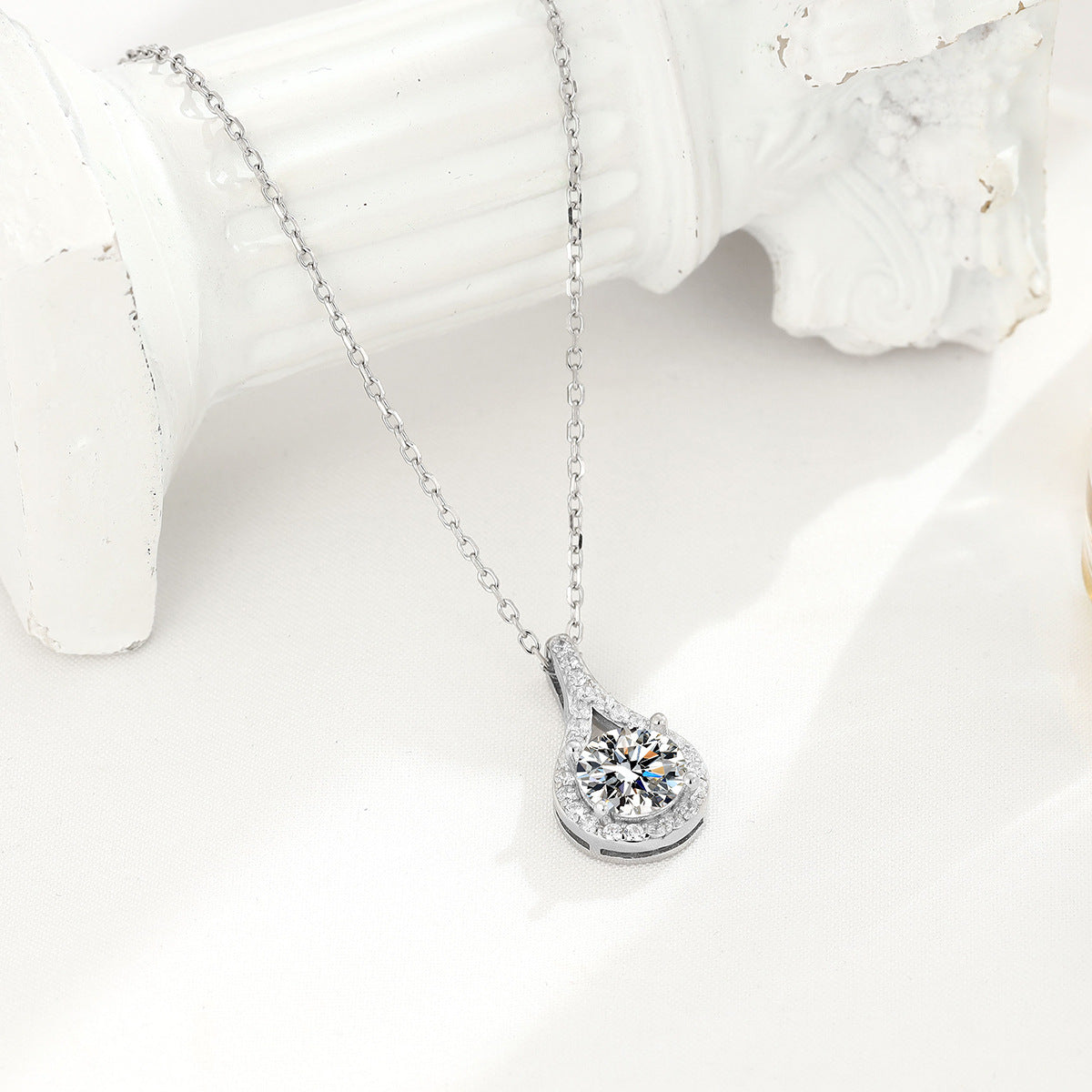 Wholesale Diamond Inlaid Droplet Sterling Silver Necklace