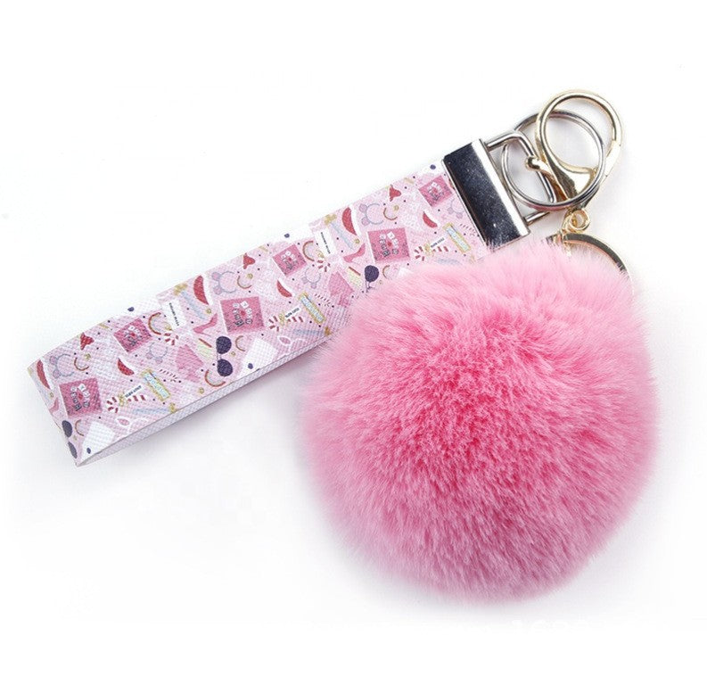 Wholesale Fur Ball PU Leather Lanyard