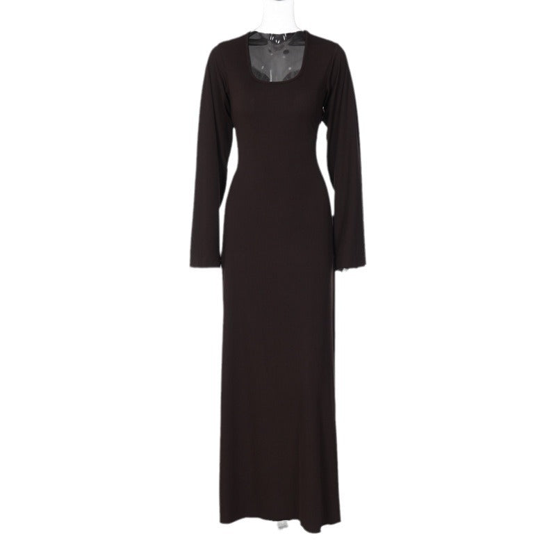 Wholesale Polyester Loose U-neck Back Lace Up Long Sleeved Dresses