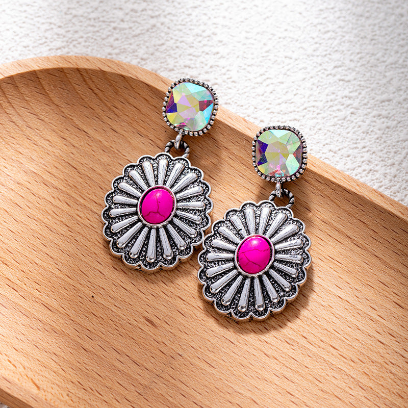 Wholesale Bohemian style turquoise flower earrings