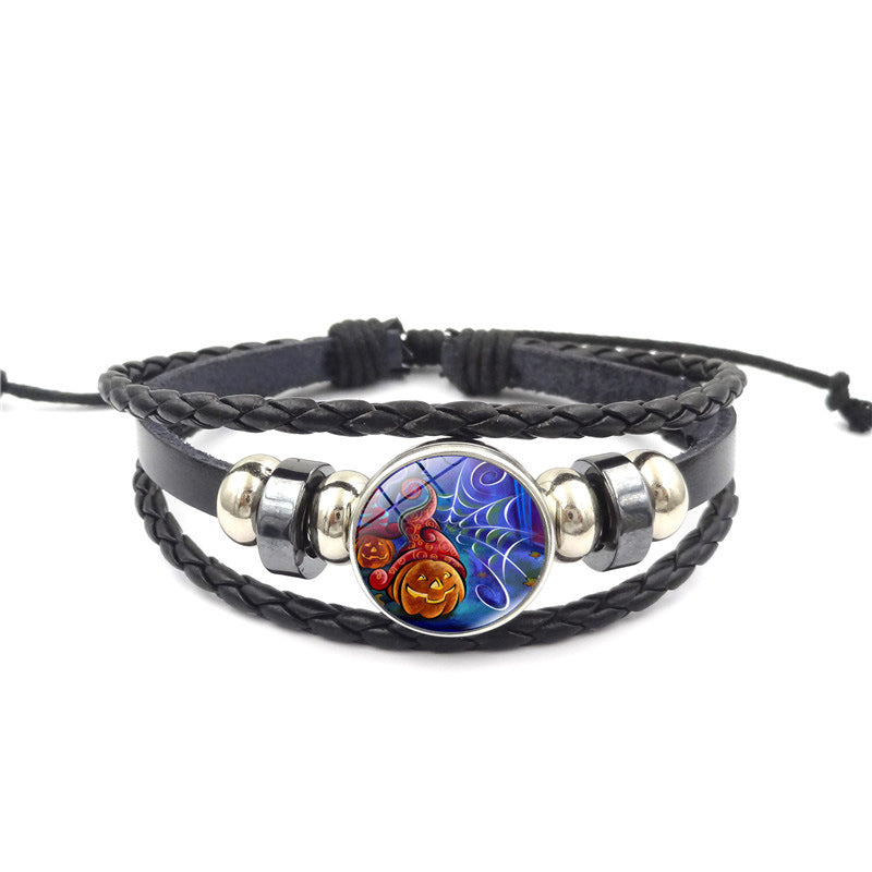 Wholesale Halloween Pumpkin Time Stone Leather Beaded Alloy Bracelet