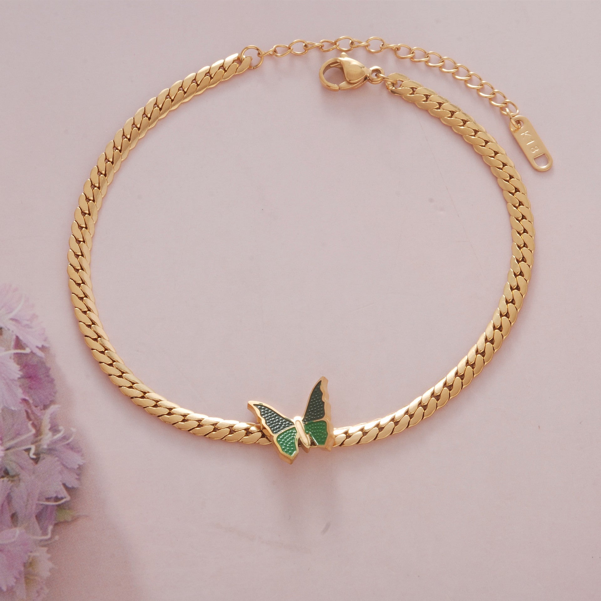 Wholesale Titanium Steel Non-fading Snake Bone Chain Butterfly Anklet