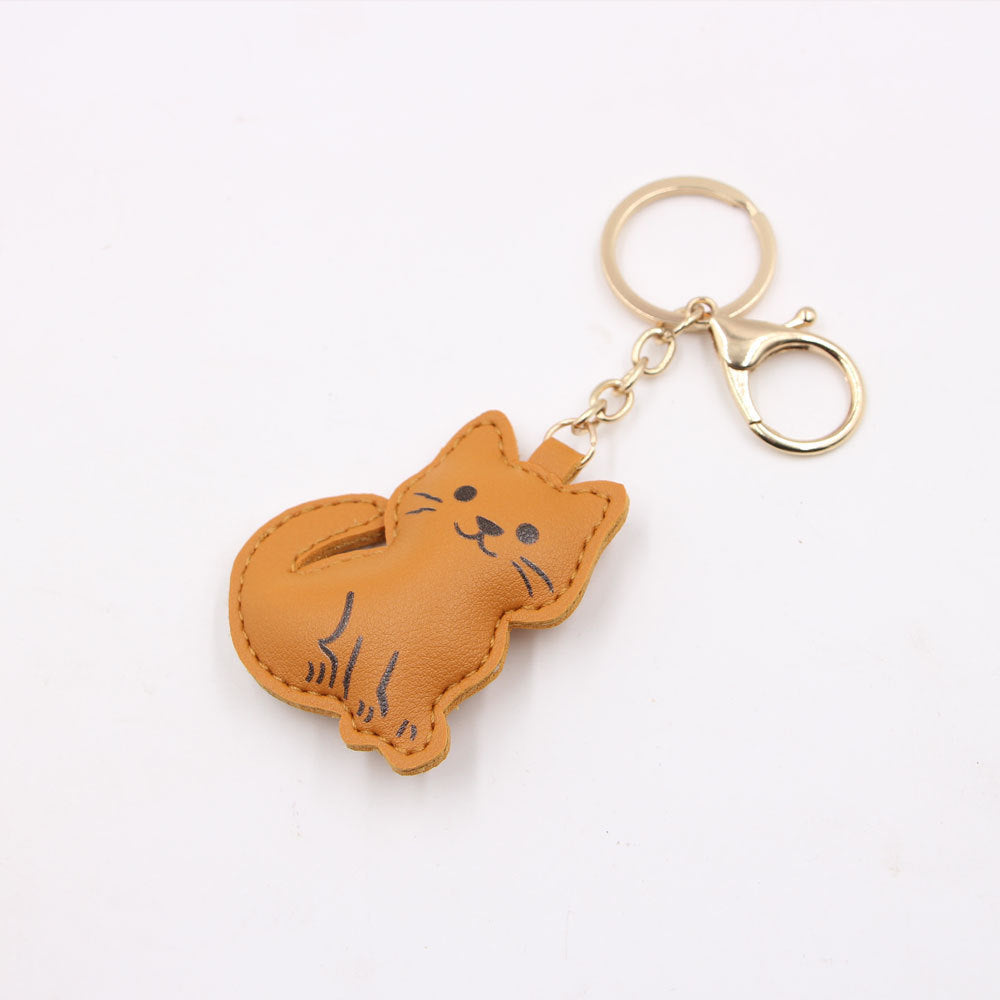Wholesale Cute Kitten PU Leather Bag Charm Keychain Japanese Style Cartoon Cat Pendant For Car Keys Everyday Gift Accessory