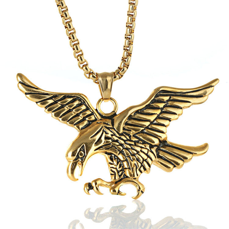 Wholesale Titanium steel men's eagle wings gold-plated necklace