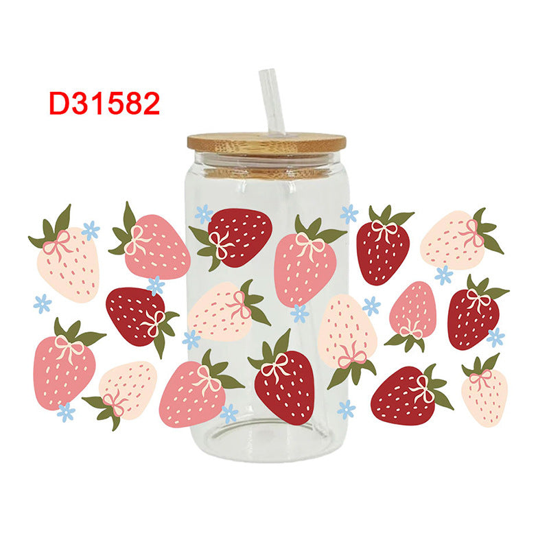 Wholesale Colorful strawberries 16oz Cup UV DTF Wraps