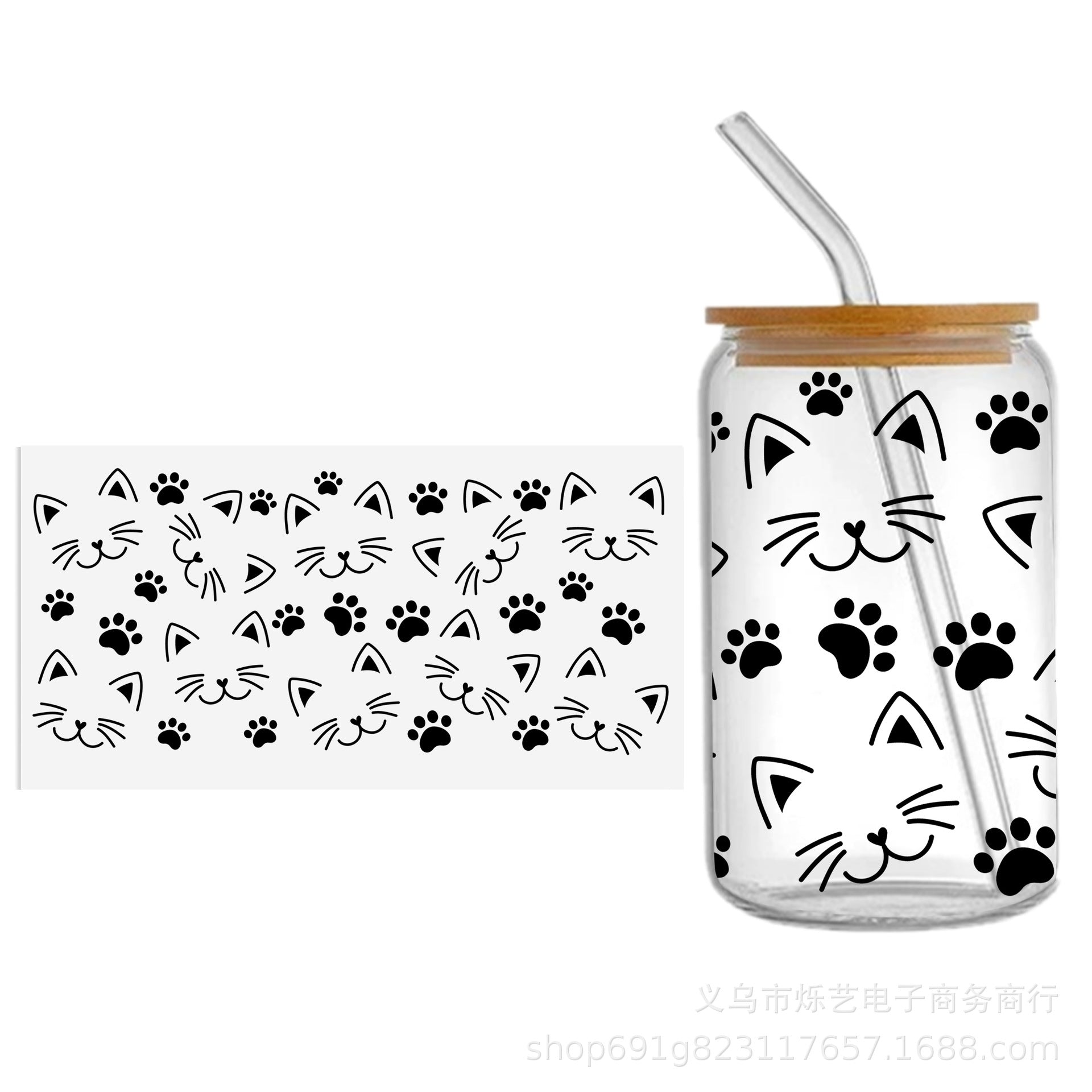 Wholesale cute Cat Animal Series 16oz Cup UV DTF Wraps