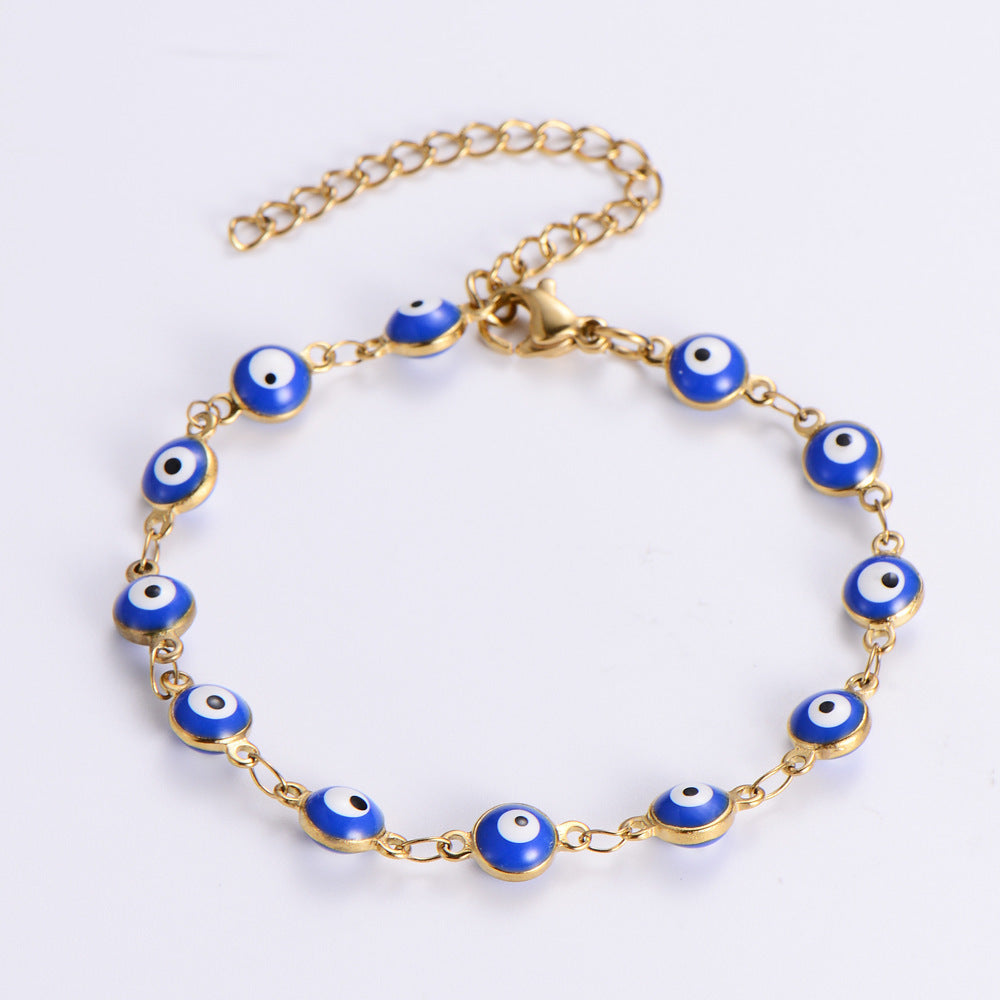 Wholesale Evil Eye Mixed Color Stainless Steel 18K Titanium Steel Round Eye Bracelet