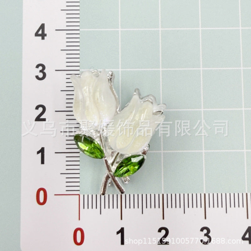 Wholesale 20pcs double-sided tulip flower color plated diamond four hole beads