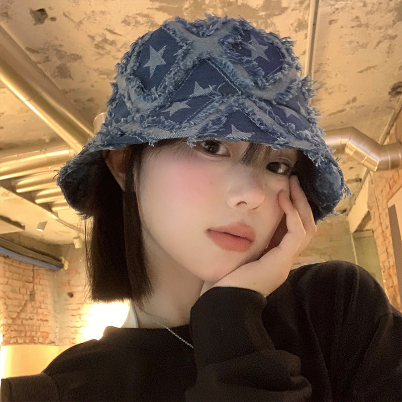 Wholesale Blue Star Denim Bucket Hat