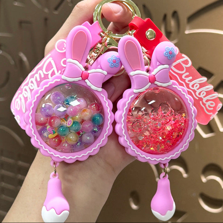 Wholesale Acrylic Liquid Sand Bunny Ear Keychain