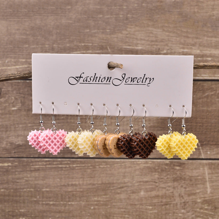 Wholesale Simulated Chocolate Waffle Love Cream Glue Resin Acrylic Earrings Set