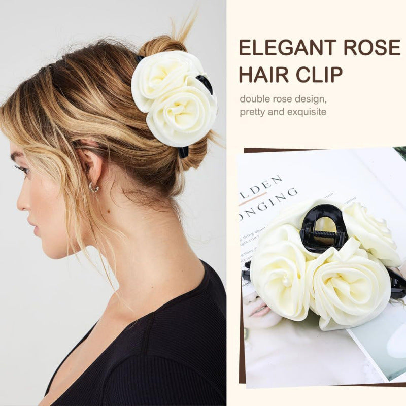 Wholesale Valentine's Day Satin Rose Flower Clamp Large Flower Shark Clip Spring and Summer Hairpin Headwear