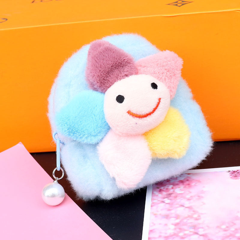 Wholesale New Solid Color Smiley Face Cartoon Plush Flower Coin Purse