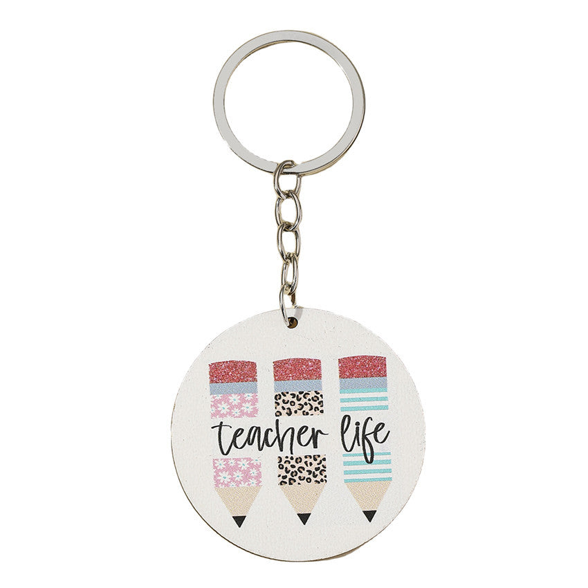 Wholesale Leopard Rainbow Teacher's Day Wooden Keychain