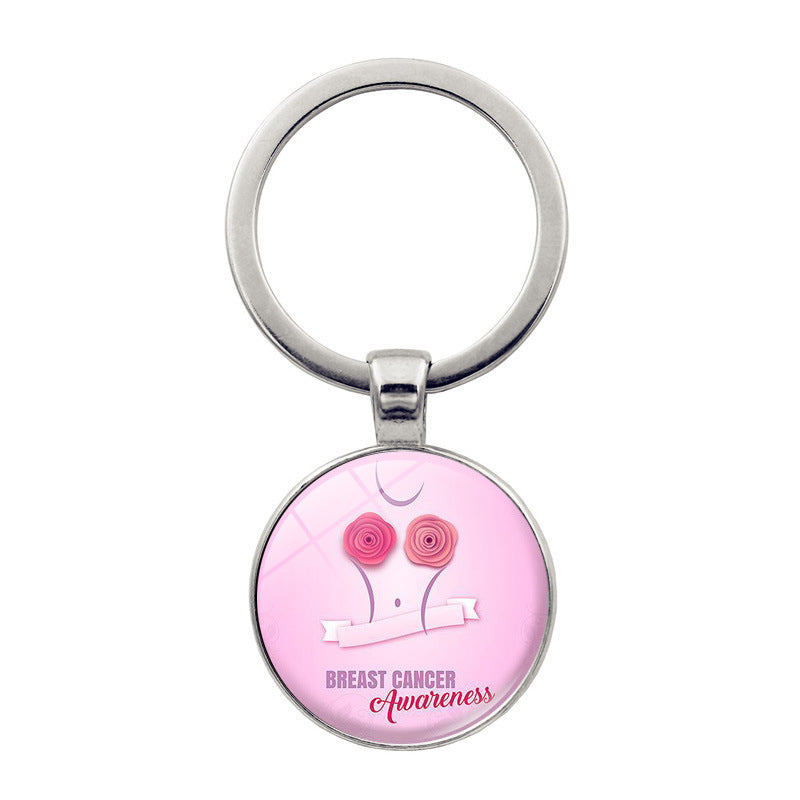 Wholesale Breast Cancer Powder Ribbon Promotion Zinc Alloy Key Chain