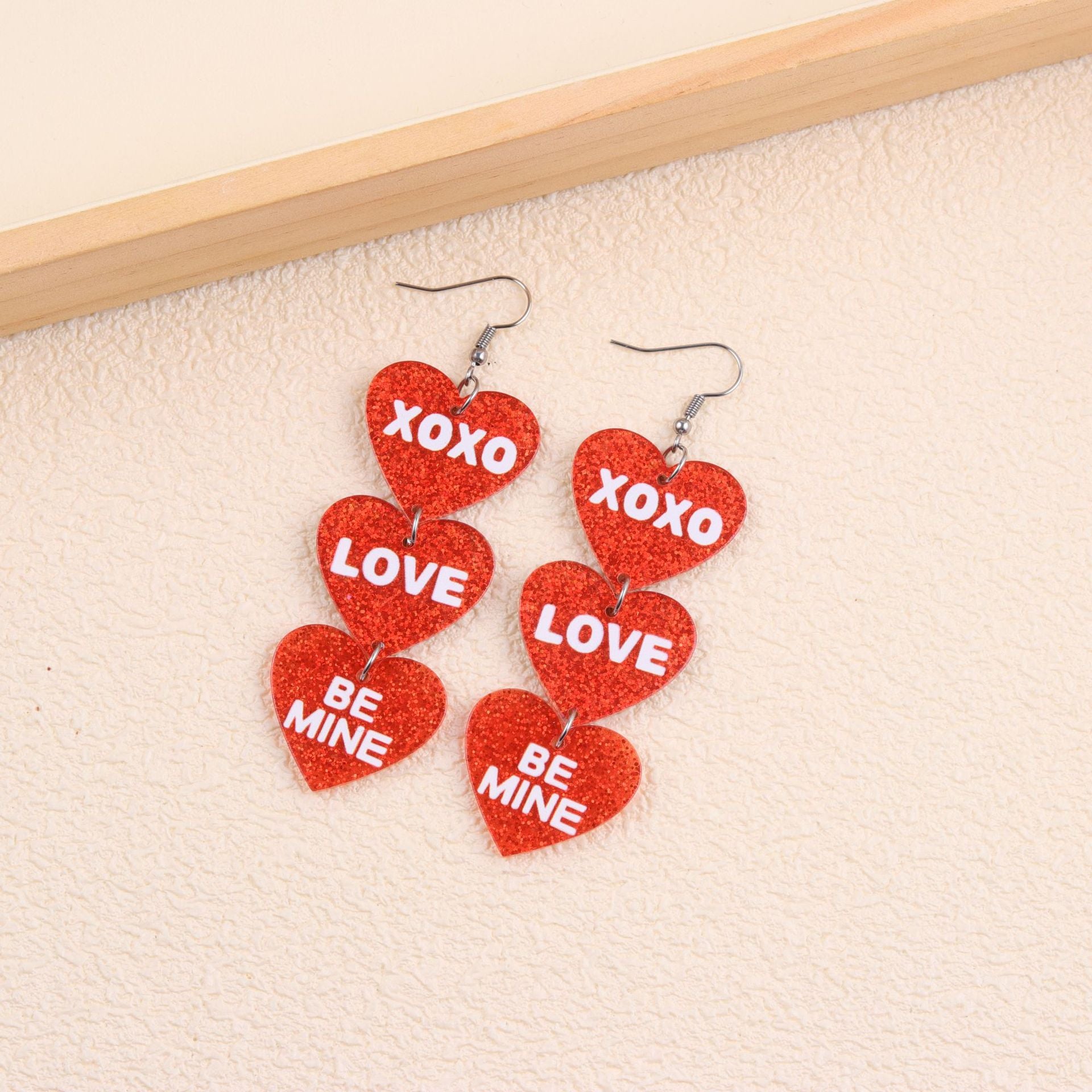 Wholesale Valentine' s Day Flash Three in One Heart Letter Acrylic Earrings