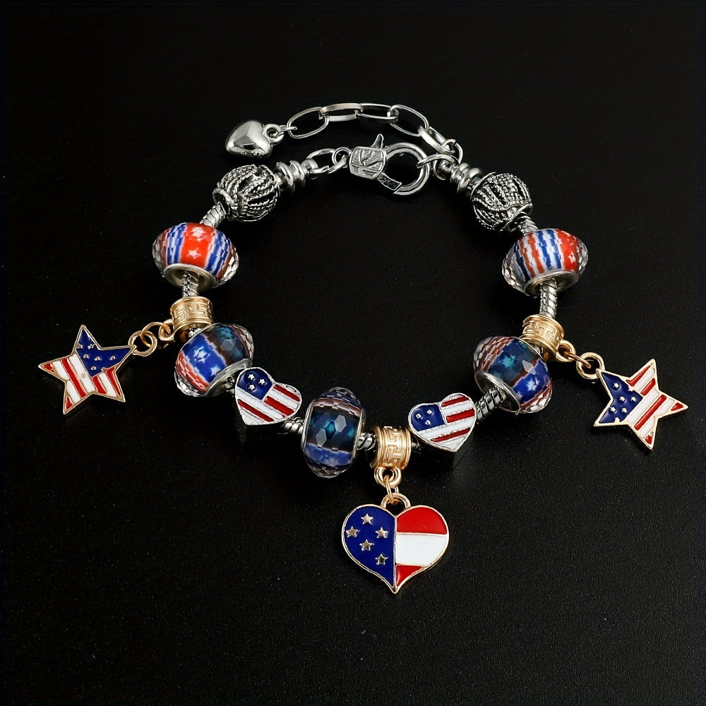 Wholesale of American Flag Beaded Alloy Bracelets