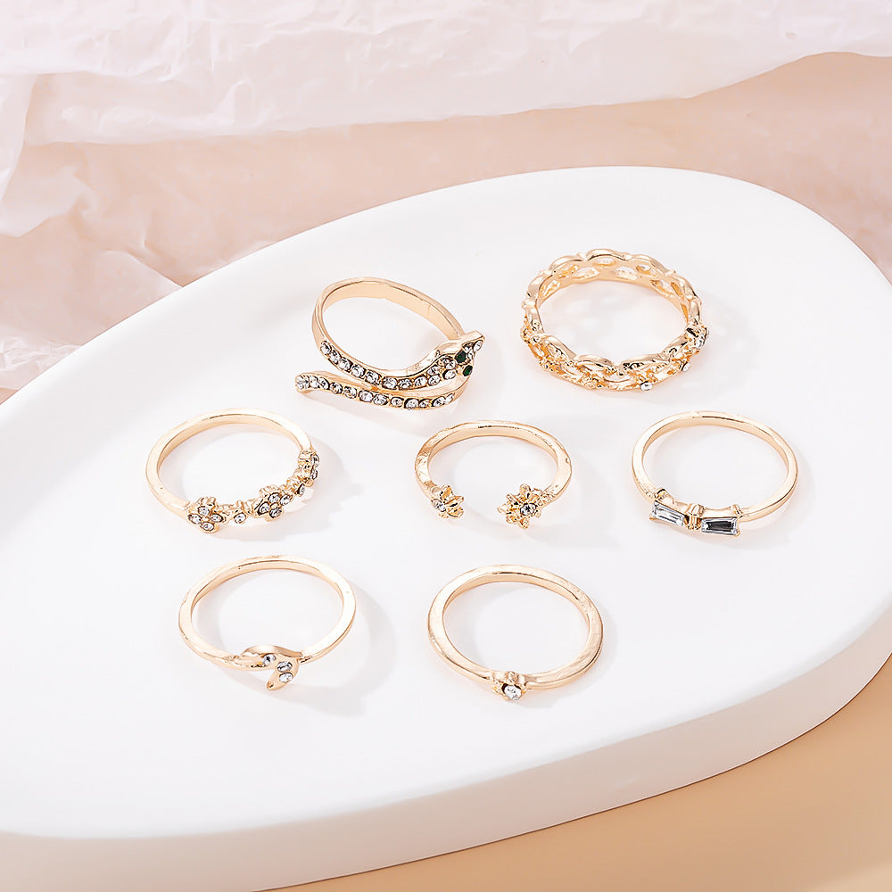 Wholesale  Geometric Joint Ring  Cut Out Moon Snake Alloy Ring Set Ring