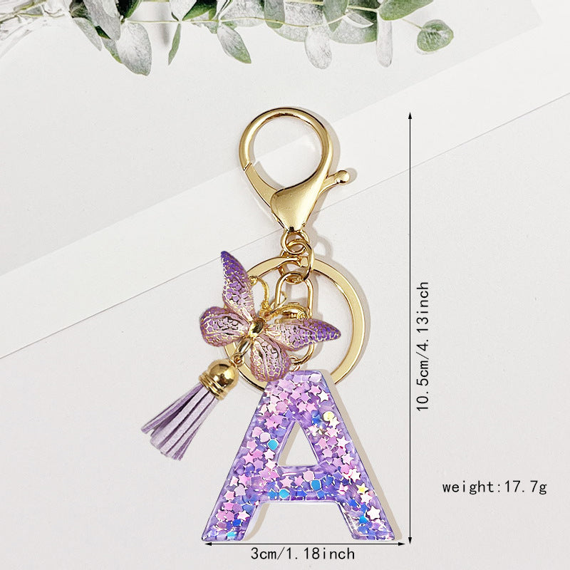 Wholesale Pink sequined butterfly 26 letter Sequin Keychain