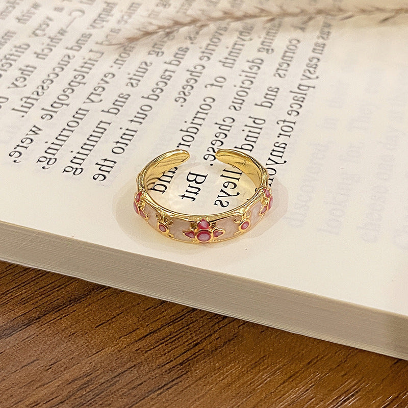 Wholesale Flower bud colored enamel drip pattern ring