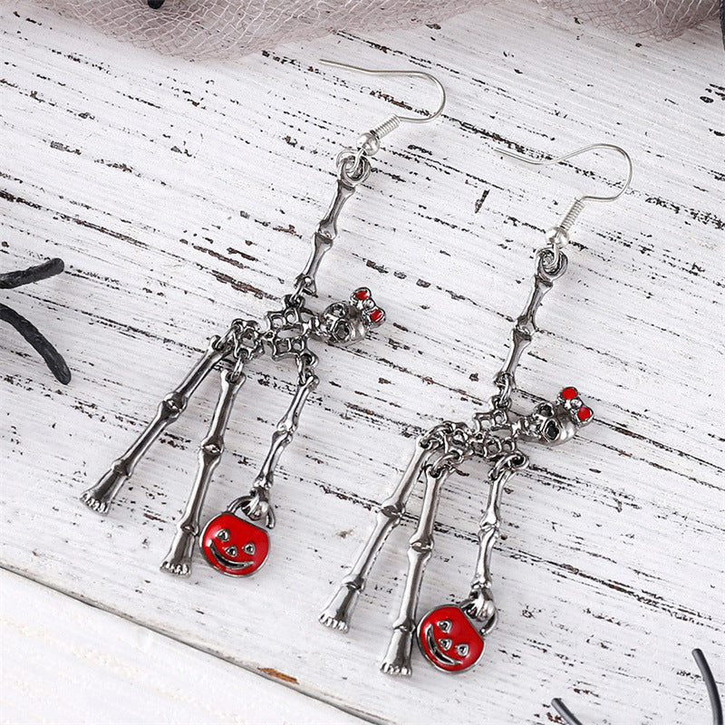 Wholesale Exaggerated Skeleton Handheld Pumpkin Bag Earrings