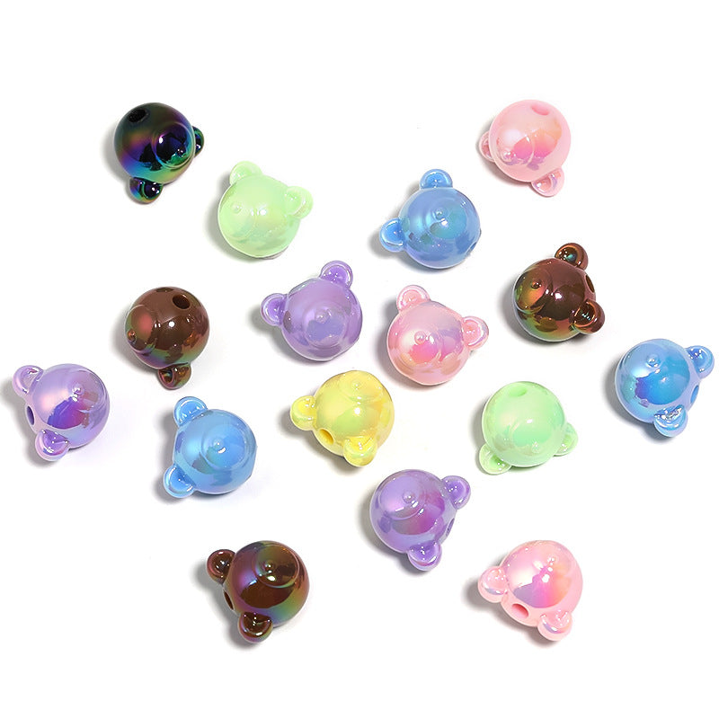 Wholesale 100pcs Acrylic Cute Cartoon Bear Head Beaded DIY Loose Beads