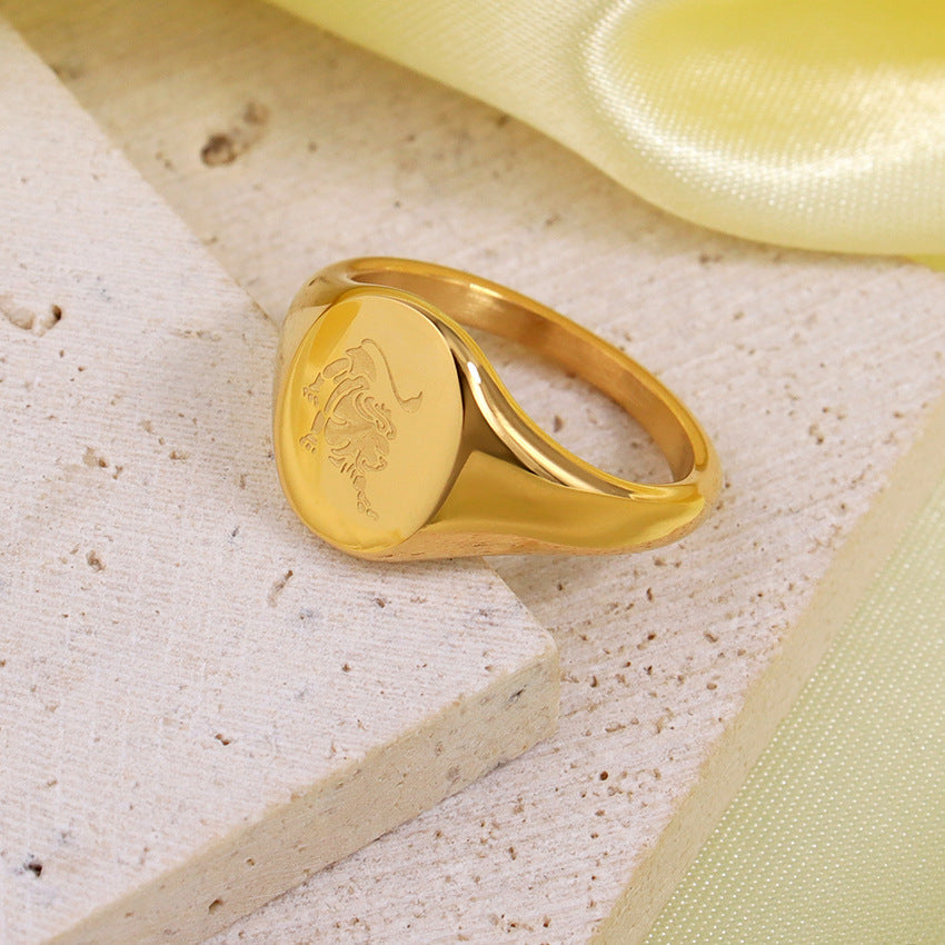 Wholesale Engraved Pattern Stainless Steel Electroplated 18K Gold Engraved Constellation Pattern Ring