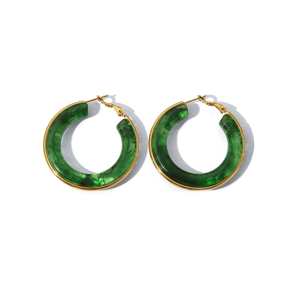 Wholesale Stainless Steel Earrings Resin Hoops Luxury  Earrings