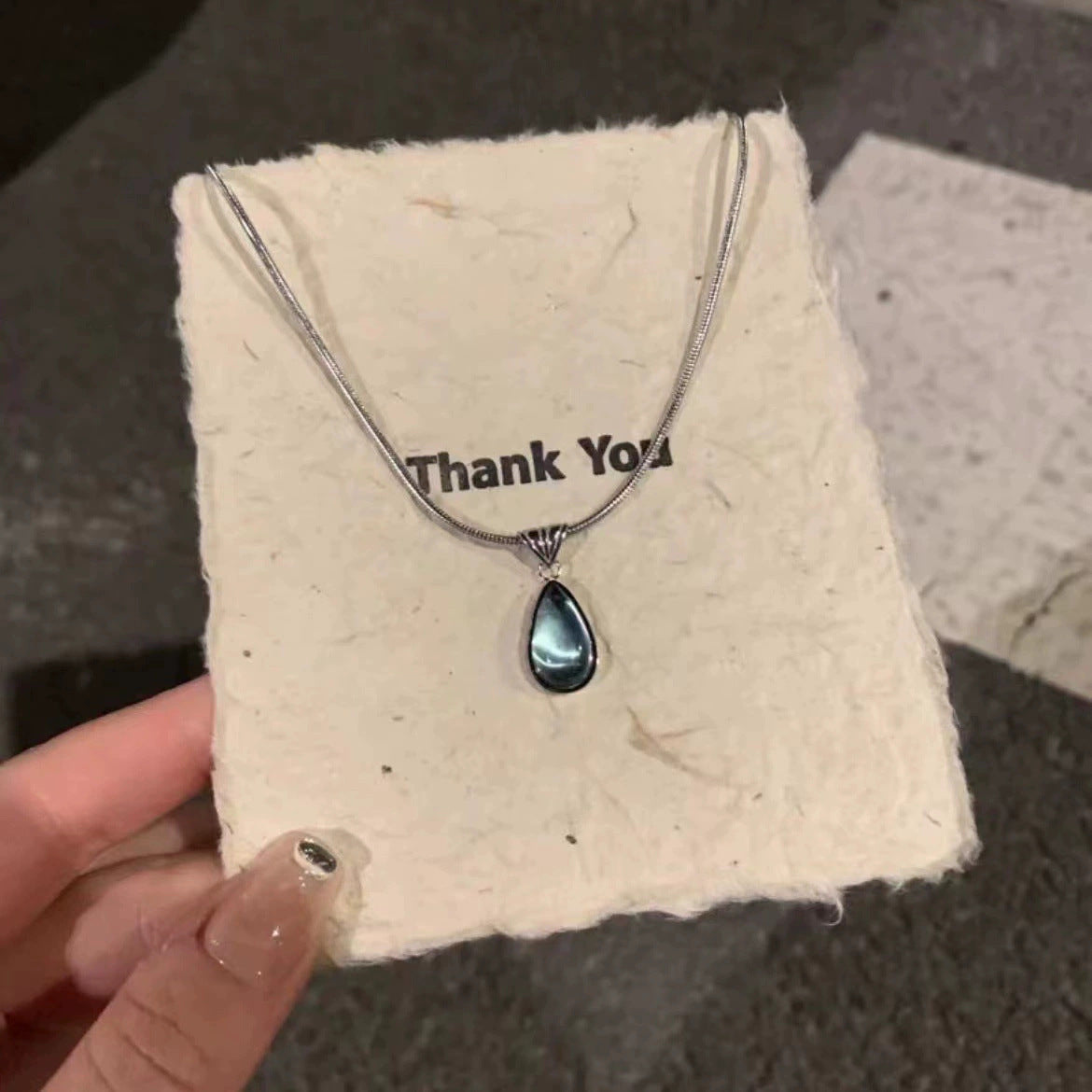 Wholesale Blue Water Drop Pendant Necklace Clavicle Chain