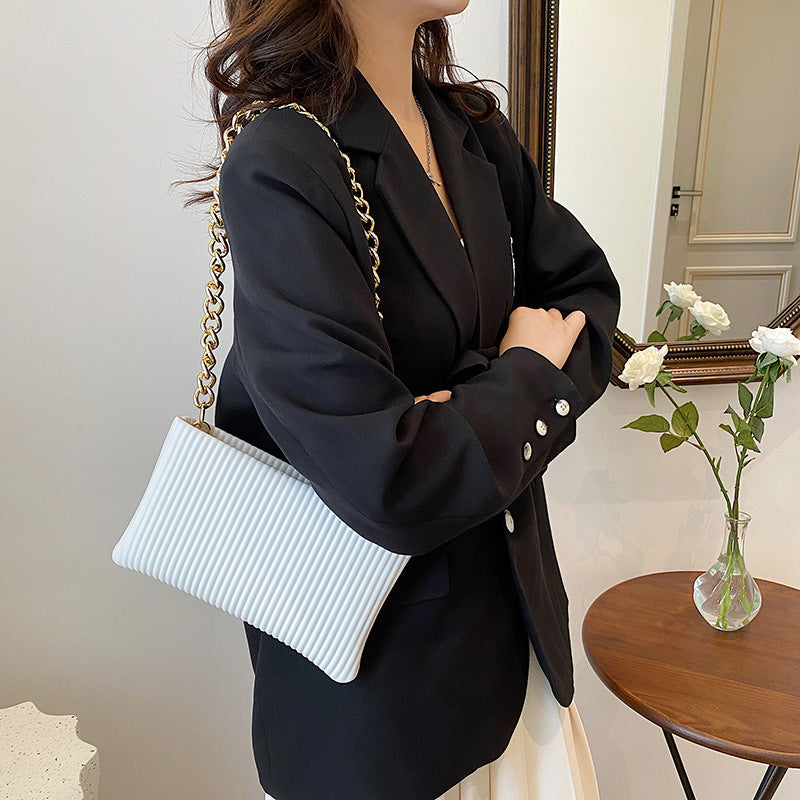 Wholesale PU Simple Soft Leather Bag Casual Pleated Chain Bag Crossbody Bag